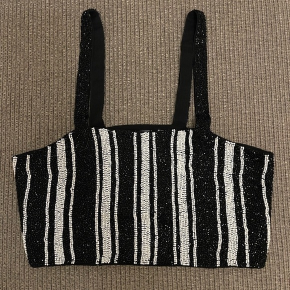 H&M Studio Collection Hand Beaded Cropped Chiffon Top. - Picture 2 of 10